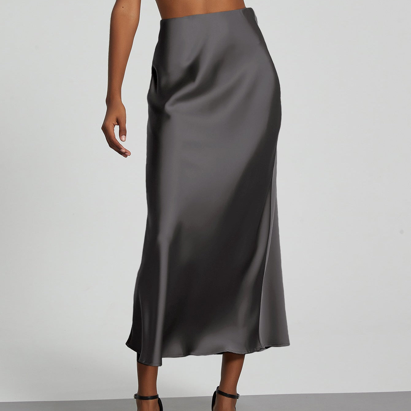 Falda midi de mujer - Satén fluido - Corte elegante y acampanado