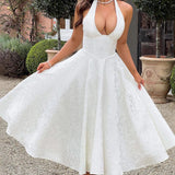 Vestido de noche jacquard con espalda abierta y escote en pico