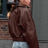 Chaqueta vintage de cuero sintético marrón