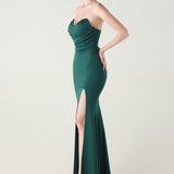 Vestido de noche plisado sin tirantes con escote corazón