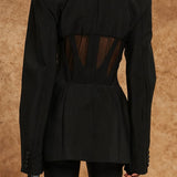 Blazer sexy de malla transparente con un elegante escote en V