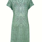 Vestido mini para mujer – Corte holgado – Tejido transpirable – Mangas cortas – Cuello redondo