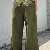 Pantalones cargo de tiro bajo de moda con cordón