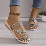 Sandalias de Mujer - Múltiples Tiras con Detalles de Corazón - Comodidad Plana y Elegante