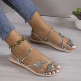 Sandalias de Mujer - Múltiples Tiras con Detalles de Corazón - Comodidad Plana y Elegante
