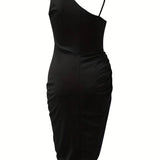 Vestido de mujer – Asimétrico de un solo hombro – Lentejuelas elegantes – Abertura de noche
