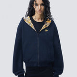 Sudadera con capucha de cuadros de bloques de color con cremallera de gran tamaño