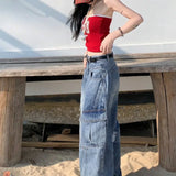Pantalones cargo de mezclilla con abertura diagonal ancha