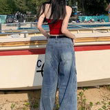Pantalones cargo de mezclilla con abertura diagonal ancha