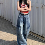 Pantalones cargo de mezclilla con abertura diagonal ancha