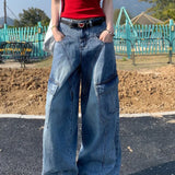 Pantalones cargo de mezclilla con abertura diagonal ancha
