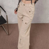 Pantalones cargo acampanados de cintura alta en denim multibolsillos