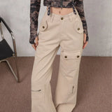 Pantalones cargo acampanados de cintura alta en denim multibolsillos