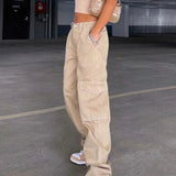 Pantalones cargo de mezclilla urbana de cintura alta y múltiples bolsillos