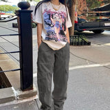 Pantalones cargo de mezclilla urbana de cintura alta y múltiples bolsillos