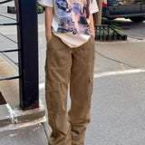 Pantalones cargo de mezclilla urbana de cintura alta y múltiples bolsillos