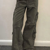 Pantalones cargo de mezclilla de tiro bajo con bolsillos de calle