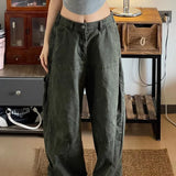 Pantalones cargo de pierna ancha en denim descolorido y desgastado