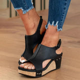 Sandalias de cuña para mujer - Punta abierta - Tira trasera - Elegantes detalles de remaches