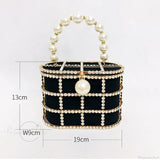 Clutch tipo cesta con diamantes, bolso de noche de lujo en perlas y diamantes para boda o fiesta.