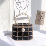 Clutch tipo cesta con diamantes, bolso de noche de lujo en perlas y diamantes para boda o fiesta.