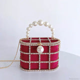Clutch tipo cesta con diamantes, bolso de noche de lujo en perlas y diamantes para boda o fiesta.