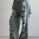 Vaqueros largos desgastados y descoloridos, estilo streetwear