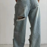 Vaqueros largos desgastados y descoloridos, estilo streetwear