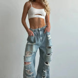 Vaqueros largos desgastados y descoloridos, estilo streetwear