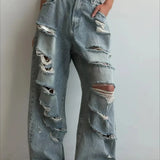 Vaqueros largos desgastados y descoloridos, estilo streetwear