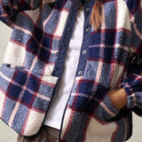 Chaqueta de lana de manga larga con estampado de cuadros de doble polar