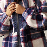Chaqueta de lana de manga larga con estampado de cuadros de doble polar