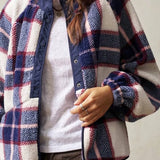 Chaqueta de lana de manga larga con estampado de cuadros de doble polar