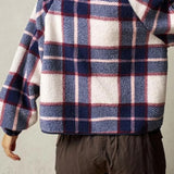 Chaqueta de lana de manga larga con estampado de cuadros de doble polar