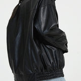 Chaqueta bomber para mujer – Corte oversize – Efecto piel lisa – Cierre con cremallera