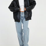 Chaqueta bomber para mujer – Corte oversize – Efecto piel lisa – Cierre con cremallera