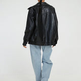 Chaqueta bomber para mujer – Corte oversize – Efecto piel lisa – Cierre con cremallera