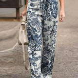 Pantalones anchos para mujer - Cintura elástica con cordón - Tejido ligero - Estilo informal