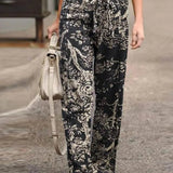 Pantalones anchos para mujer - Cintura elástica con cordón - Tejido ligero - Estilo informal