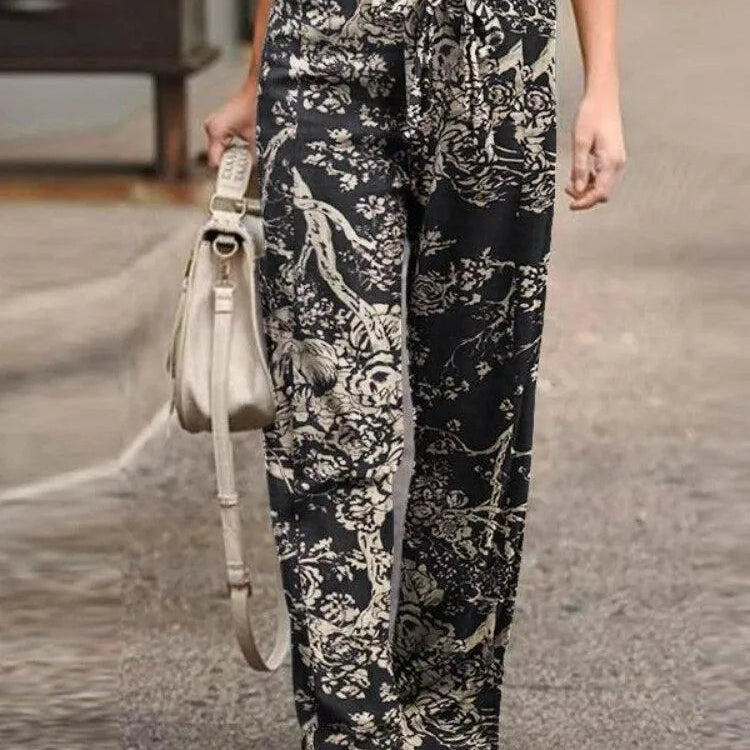 Pantalones anchos para mujer - Cintura elástica con cordón - Tejido ligero - Estilo informal