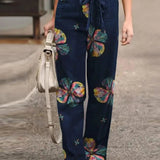 Pantalones anchos para mujer - Cintura elástica con cordón - Tejido ligero - Estilo informal