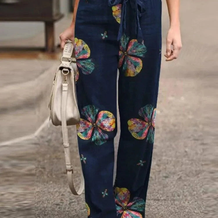 Pantalones anchos para mujer - Cintura elástica con cordón - Tejido ligero - Estilo informal