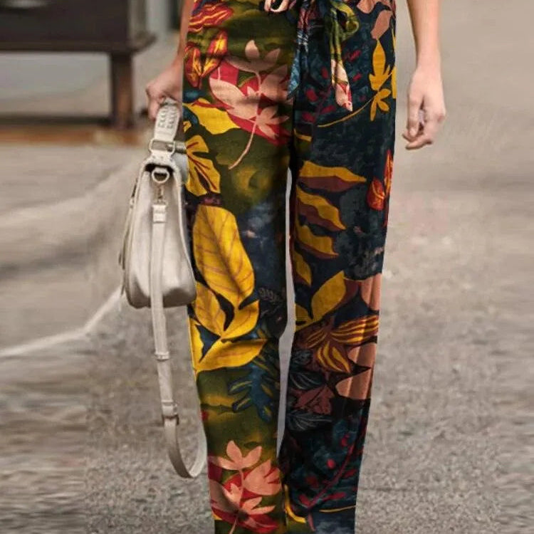 Pantalones anchos para mujer - Cintura elástica con cordón - Tejido ligero - Estilo informal
