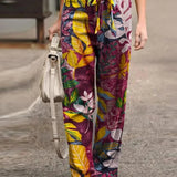 Pantalones anchos para mujer - Cintura elástica con cordón - Tejido ligero - Estilo informal