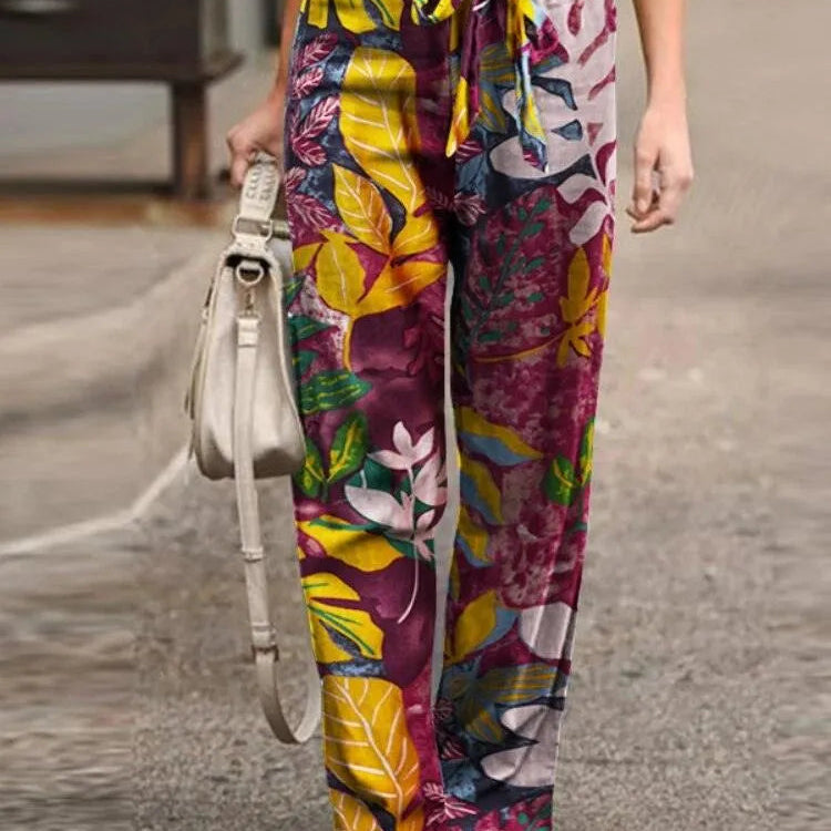 Pantalones anchos para mujer - Cintura elástica con cordón - Tejido ligero - Estilo informal