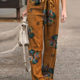 Pantalones anchos para mujer - Cintura elástica con cordón - Tejido ligero - Estilo informal