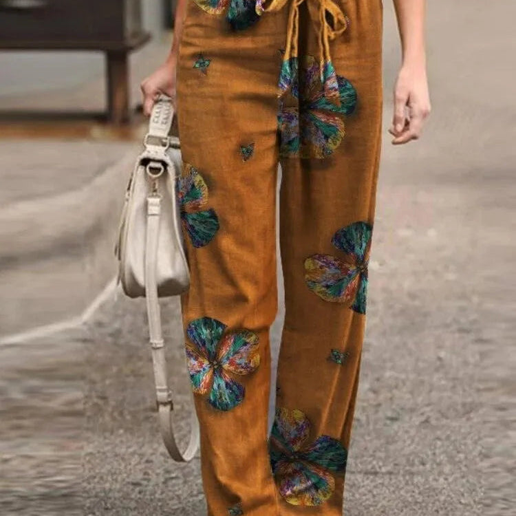 Pantalones anchos para mujer - Cintura elástica con cordón - Tejido ligero - Estilo informal