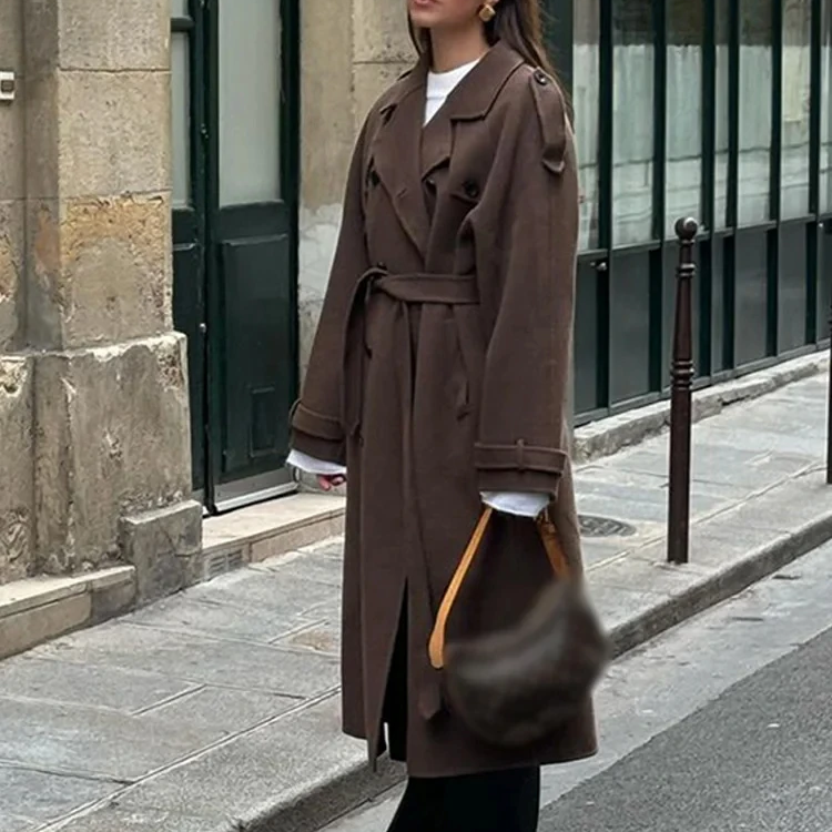 Gabardina de mujer – Lana – Largo completo – Corte con cinturón – Cruzado