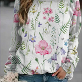 Suéter de mujer – Punto ligero – Corte holgado – Estampado floral – Cuello redondo – Mangas largas