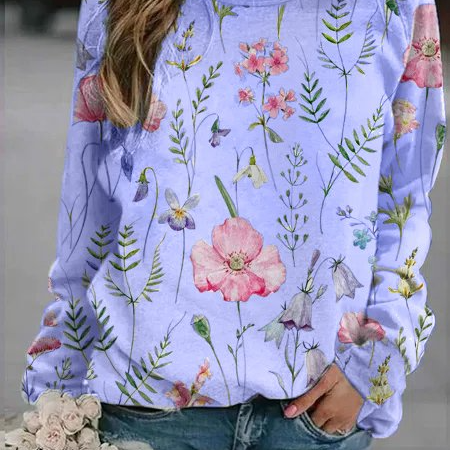 Suéter de mujer – Punto ligero – Corte holgado – Estampado floral – Cuello redondo – Mangas largas